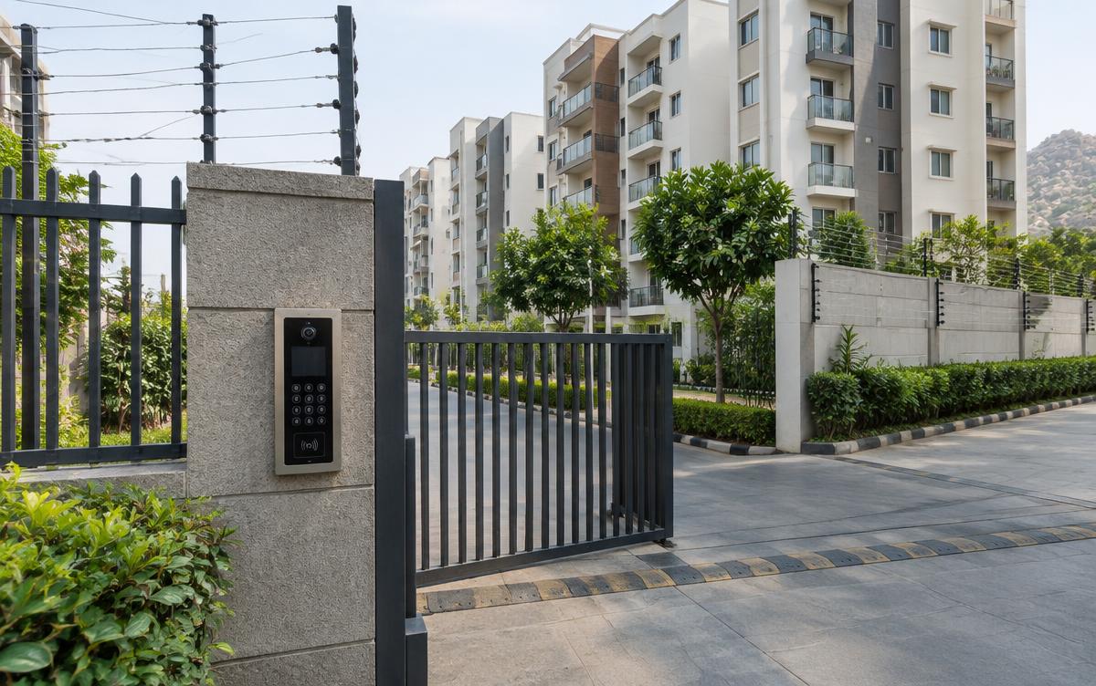 Perimeter fencing and access control at an Indian gated community